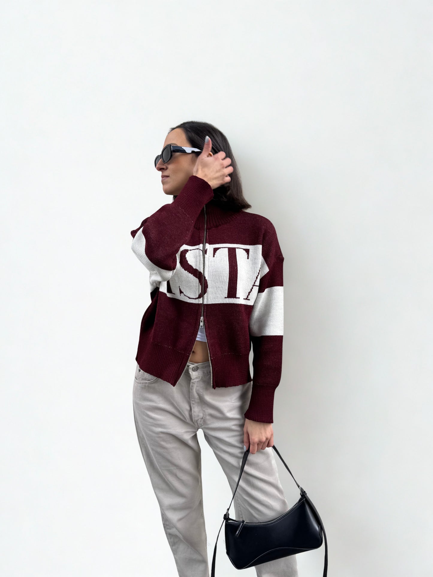 Sweater Sista Doble Zipper Burgundy