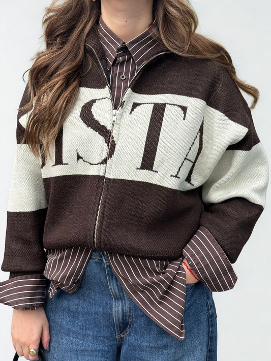 Sweater Sista Doble Zipper Café