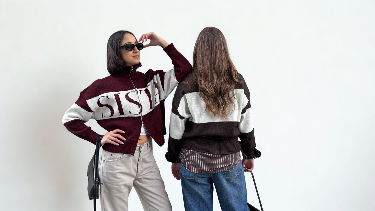 Sweater Sista Doble Zipper Burgundy
